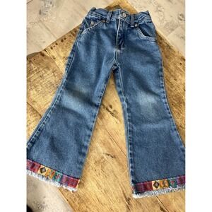 Emergency Exit Kids Vintage Flare Jeans Medium Wash Ribbon Trim Size 4